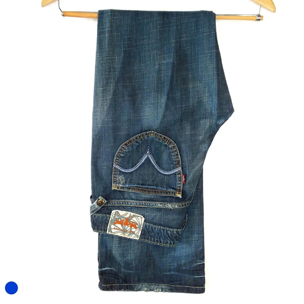 Y2K Levi's 518 Super Low Boot Cut Jeans Size 9M Distressed Patches Embroidered - Picture 8 of 12